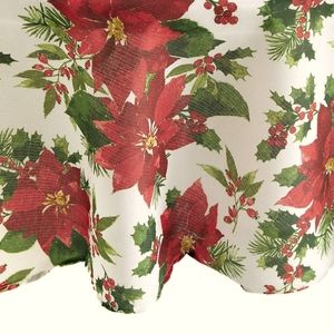 NEW! Poinsettia Tablecloth Size 70" Round.  Holiday Christmas Dining